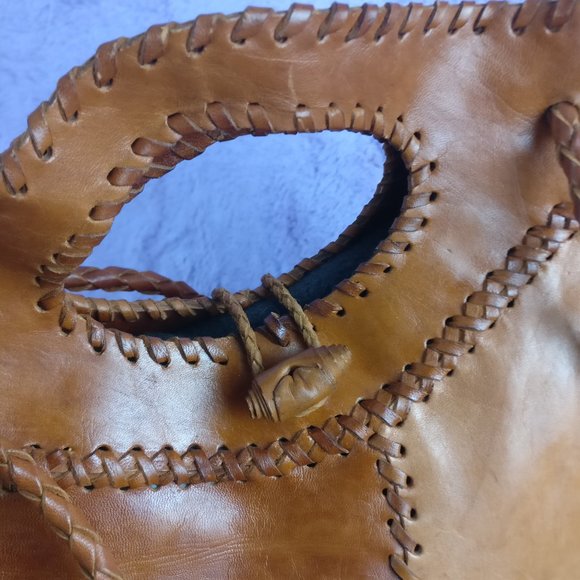 Leather Tote, Shoulder bag, Hobo, Weave/Whipstitch Brown 100% Leather - Picture 13 of 13